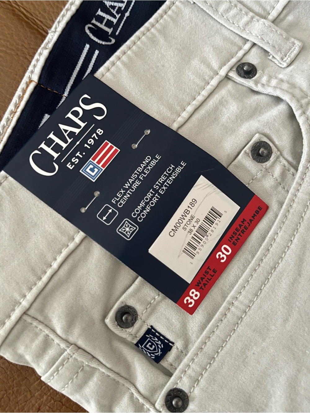 CHAPS (38/30) Stretch Twill Slim Straight Coastland Chino Stone/Off-White